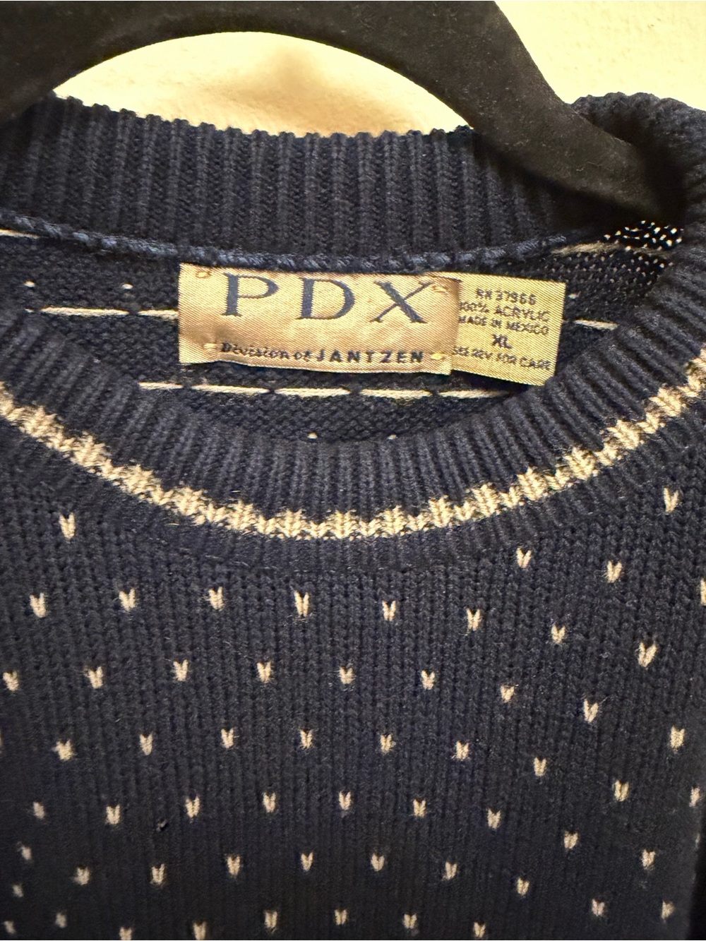 PDX Navy Knit Crewneck Sweater with Cream Dot Detail - Picture 2 of 4